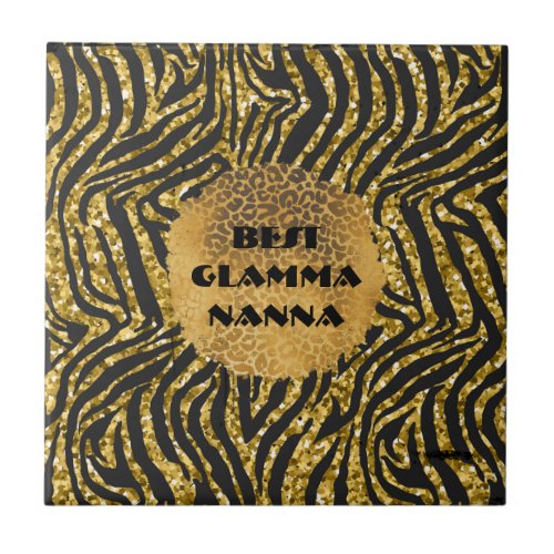 Glamorous Grandma Gold Black Animal Print Glam_ma Ceramic Tile