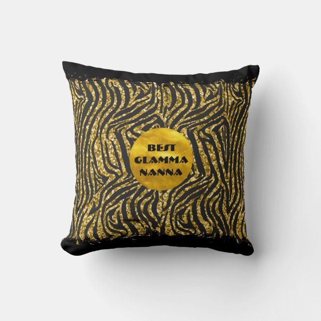 Glamorous Grandma Gold Black Animal Print Glam-ma Throw Pillow (Front)