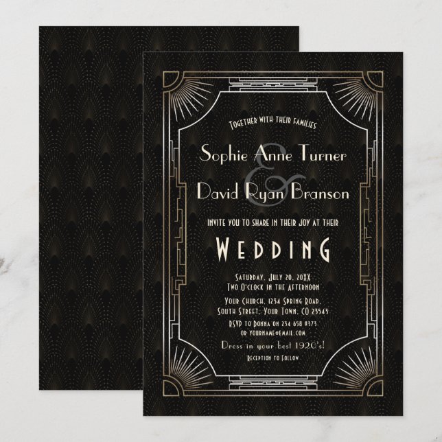 Glamorous Great Gatsby Gold Art Deco Wedding Invitation (Front/Back)