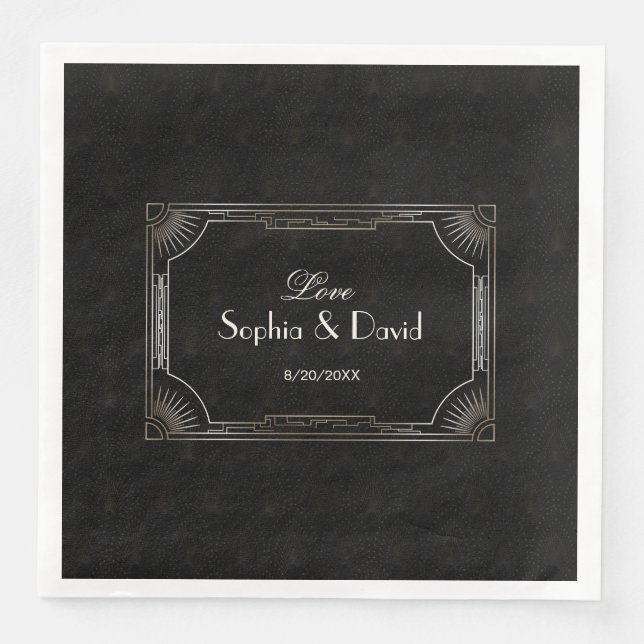 Glamorous Great Gatsby Gold Art Deco Wedding Paper Dinner Napkins (Front)