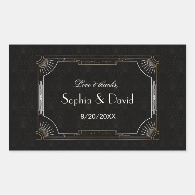 Glamorous Great Gatsby Gold Art Deco Wedding Rectangular Sticker (Front)