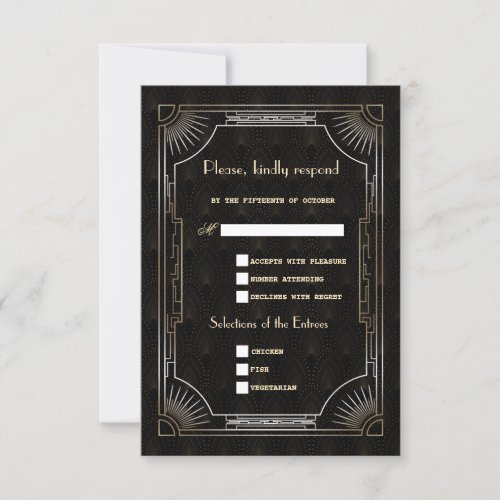 Glamorous Great Gatsby Gold Art Deco Wedding RSVP Card