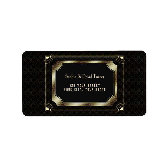 Glamorous Great Gatsby Gold Black Art Deco Wedding Label (Front)