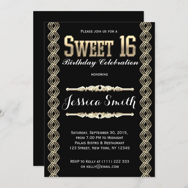 Glamorous Great Gratsby Sweet 16 Invite (Front/Back)