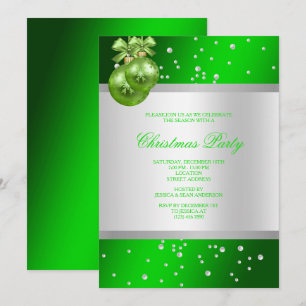 Glamorous Green Baubles & Pearls Christmas Invitation