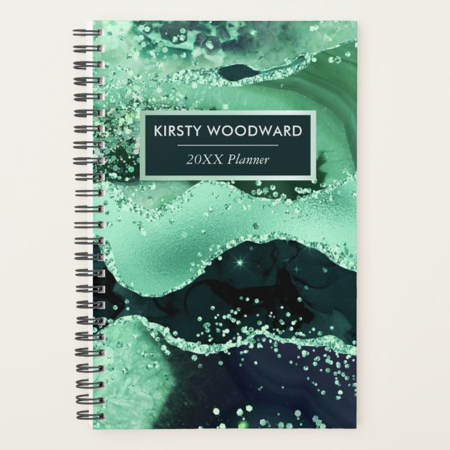 Glamorous Green faux Sequin Glitter Agate Planner (Front)