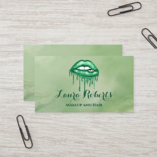 Glamorous Green Glitter Glam Lips Business Card