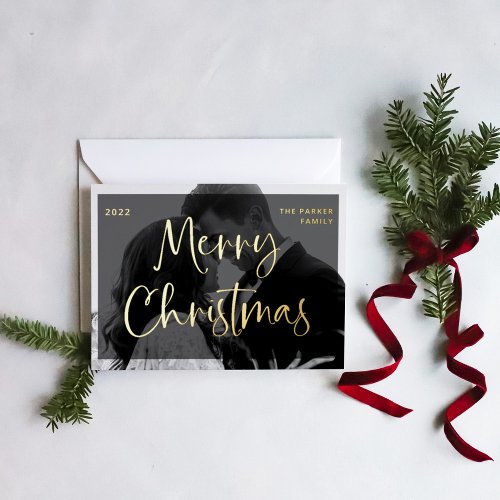 Glamorous Greetings  Dark Overlay and Photo Foil Holiday Postcard