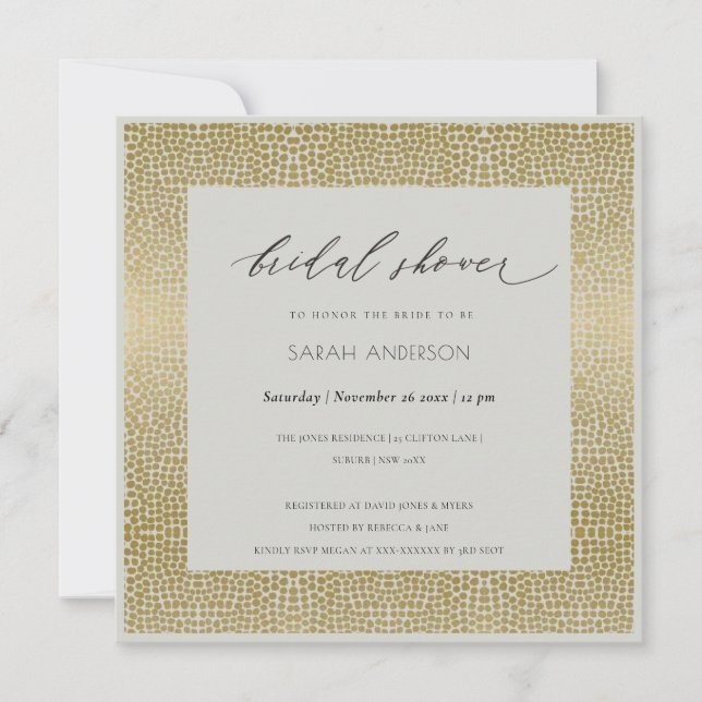 GLAMOROUS GREY GOLD DOTS MOSAIC BRIDAL SHOWER INVITATION (Front)