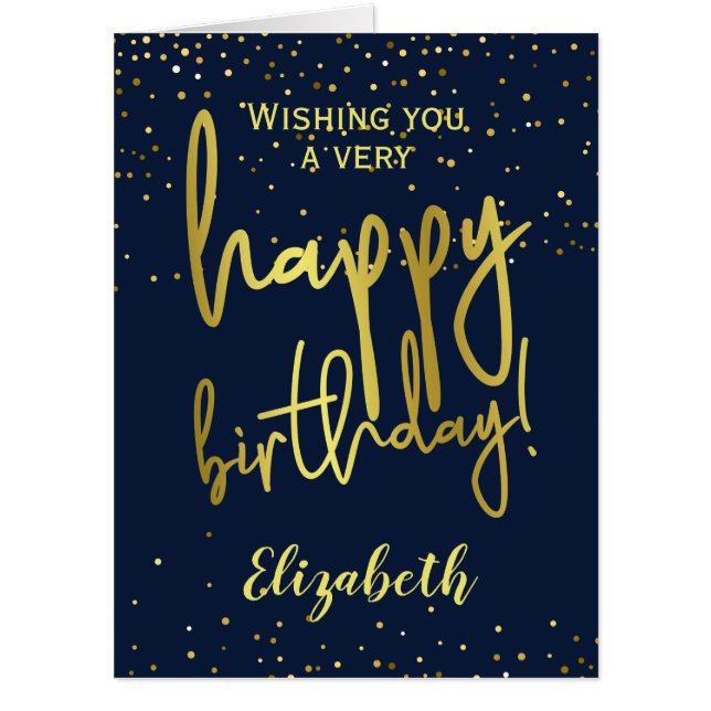 Glamorous Happy Birthday Navy Gold Oversized Card (Front)