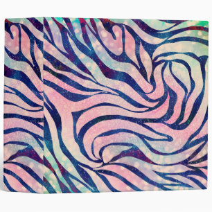 Glamorous Holographic Glitter Blue Zebra Stripes 3 Ring Binder