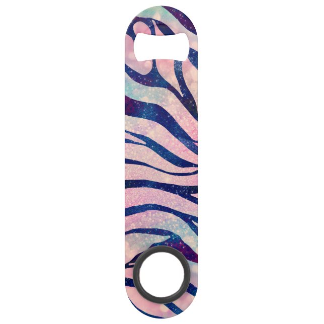 Glamorous Holographic Glitter Blue Zebra Stripes Bar Key (Front)