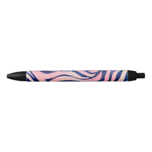 Glamorous Holographic Glitter Blue Zebra Stripes Black Ink Pen