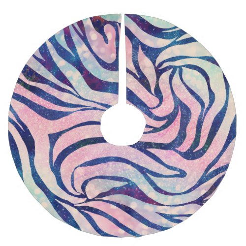 Glamorous Holographic Glitter Blue Zebra Stripes Brushed Polyester Tree Skirt