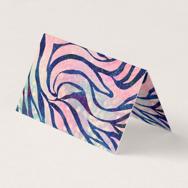 Glamorous Holographic Glitter Blue Zebra Stripes Business Card (Front)