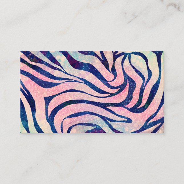 Glamorous Holographic Glitter Blue Zebra Stripes Business Card (Front)