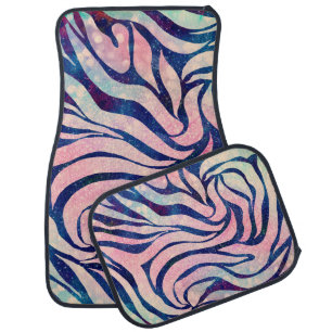 Glamorous Holographic Glitter Blue Zebra Stripes Car Floor Mat