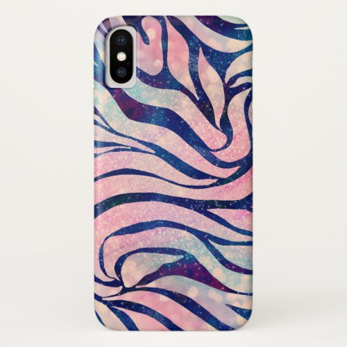 Glamorous Holographic Glitter Blue Zebra Stripes iPhone X Case