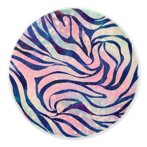 Glamorous Holographic Glitter Blue Zebra Stripes Ceramic Knob