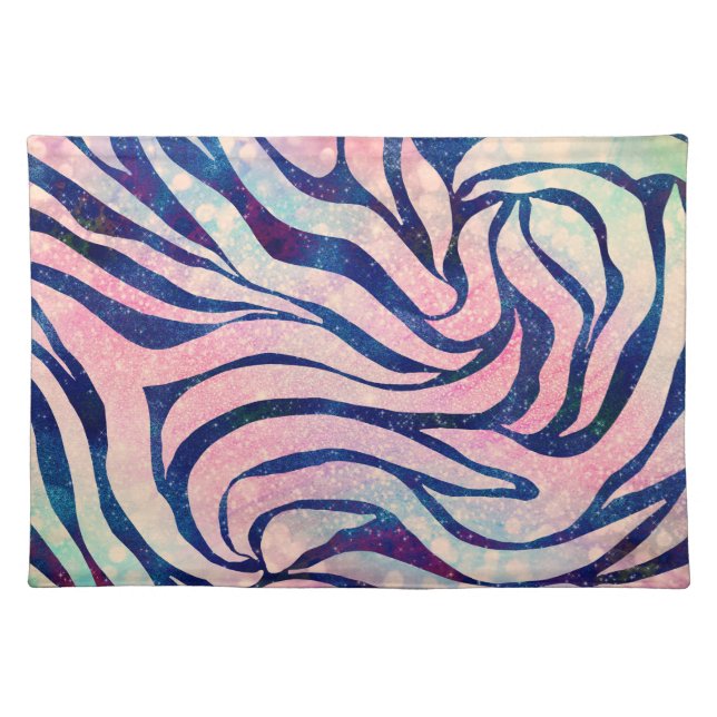 Glamorous Holographic Glitter Blue Zebra Stripes Cloth Placemat (Front)