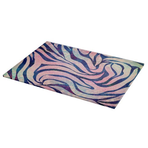 Glamorous Holographic Glitter Blue Zebra Stripes Cutting Board