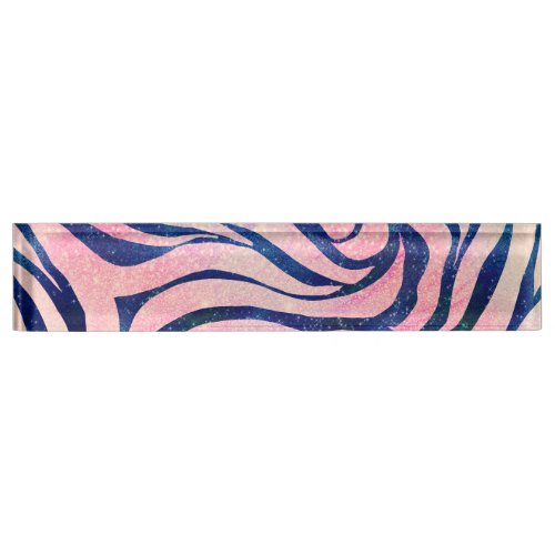 Glamorous Holographic Glitter Blue Zebra Stripes Desk Name Plate