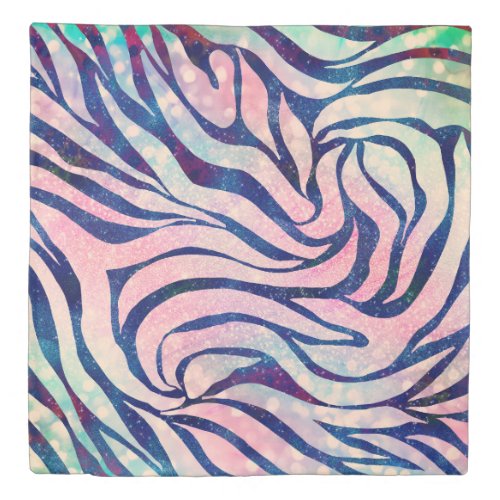 Glamorous Holographic Glitter Blue Zebra Stripes Duvet Cover