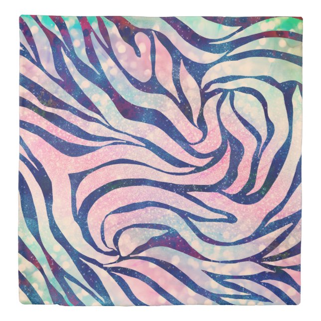 Glamorous Holographic Glitter Blue Zebra Stripes Duvet Cover (Front)