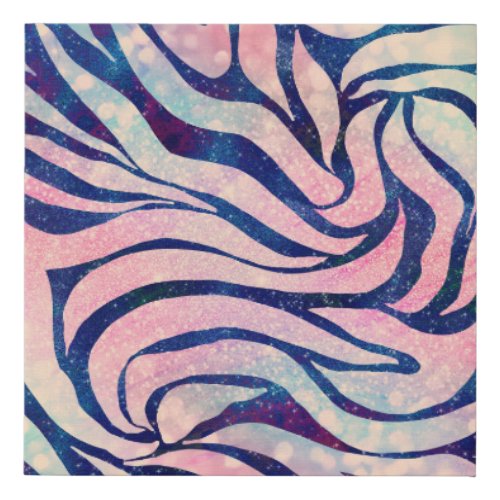 Glamorous Holographic Glitter Blue Zebra Stripes Faux Canvas Print