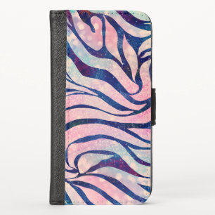 Glamorous Holographic Glitter Blue Zebra Stripes iPhone XS Wallet Case