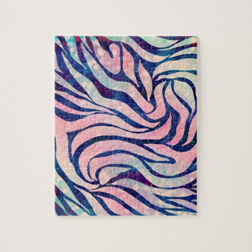 Glamorous Holographic Glitter Blue Zebra Stripes Jigsaw Puzzle