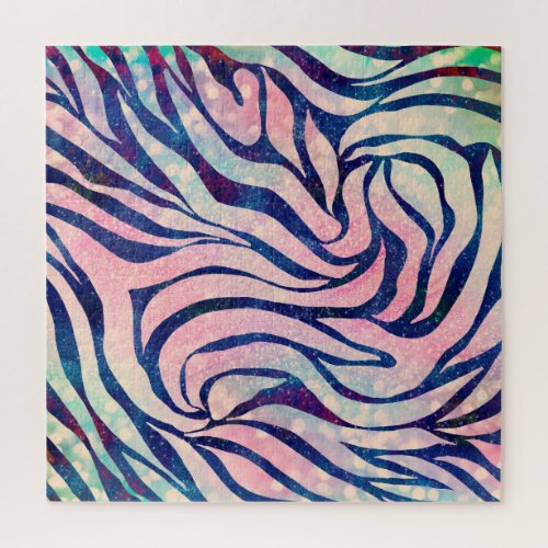 Glamorous Holographic Glitter Blue Zebra Stripes Jigsaw Puzzle