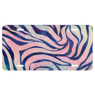 Glamorous Holographic Glitter Blue Zebra Stripes License Plate