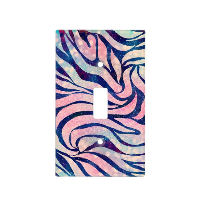 Glamorous Holographic Glitter Blue Zebra Stripes Light Switch Cover (Front)