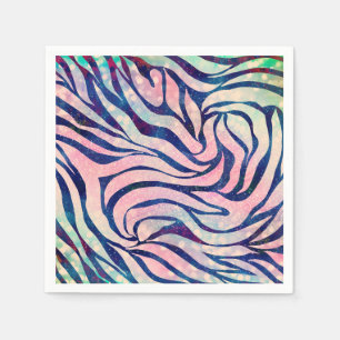 Glamorous Holographic Glitter Blue Zebra Stripes Napkins