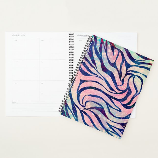 Glamorous Holographic Glitter Blue Zebra Stripes Planner (Display)