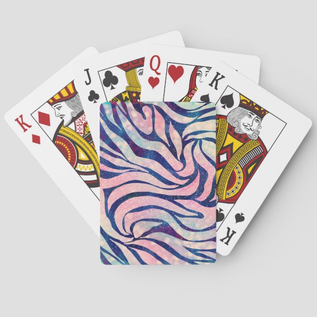 Glamorous Holographic Glitter Blue Zebra Stripes Poker Cards (Back)