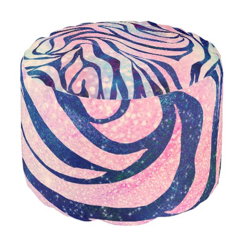 Glamorous Holographic Glitter Blue Zebra Stripes Pouf