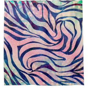 Glamorous Holographic Glitter Blue Zebra Stripes Shower Curtain