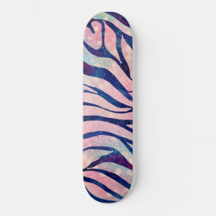 Glamorous Holographic Glitter Blue Zebra Stripes Skateboard