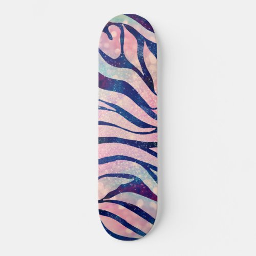 Glamorous Holographic Glitter Blue Zebra Stripes Skateboard