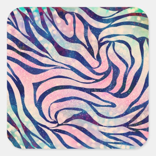 Glamorous Holographic Glitter Blue Zebra Stripes Square Sticker