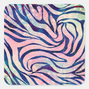 Glamorous Holographic Glitter Blue Zebra Stripes Square Sticker