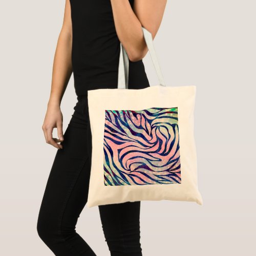 Glamorous Holographic Glitter Blue Zebra Stripes Tote Bag