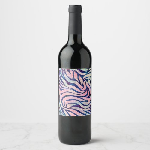 Glamorous Holographic Glitter Blue Zebra Stripes Wine Label