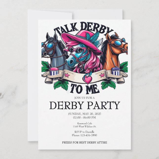Glamorous horse Talk Derby To Me Party  Invitation (Front)