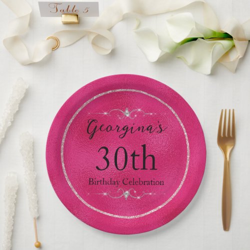 Glamorous Hot Pink and Glitter and Diamonds Paper Plates