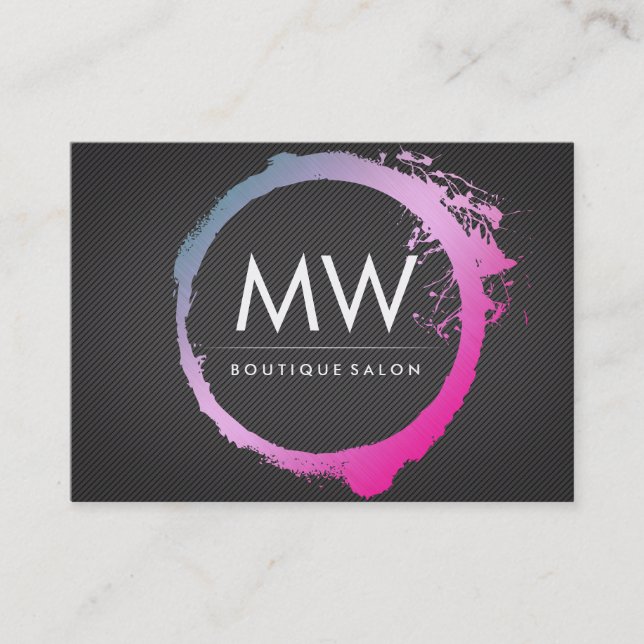 Glamorous Hot Pink Blue Brushed Monogram Business Card (Front)