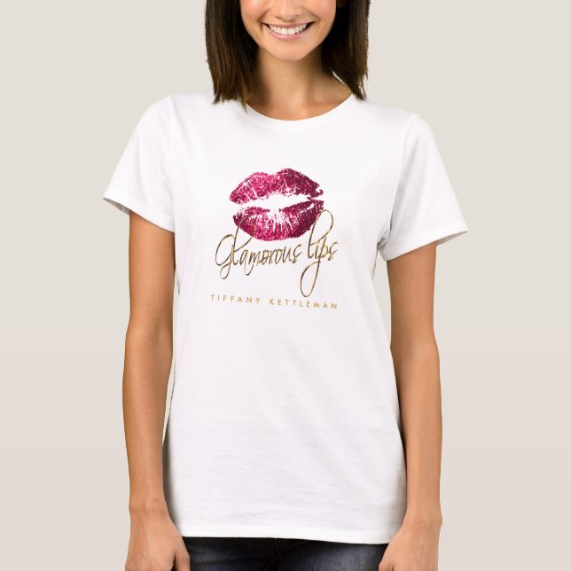 Glamorous Hot Pink Glitter Lips 2 T-Shirt (Front)