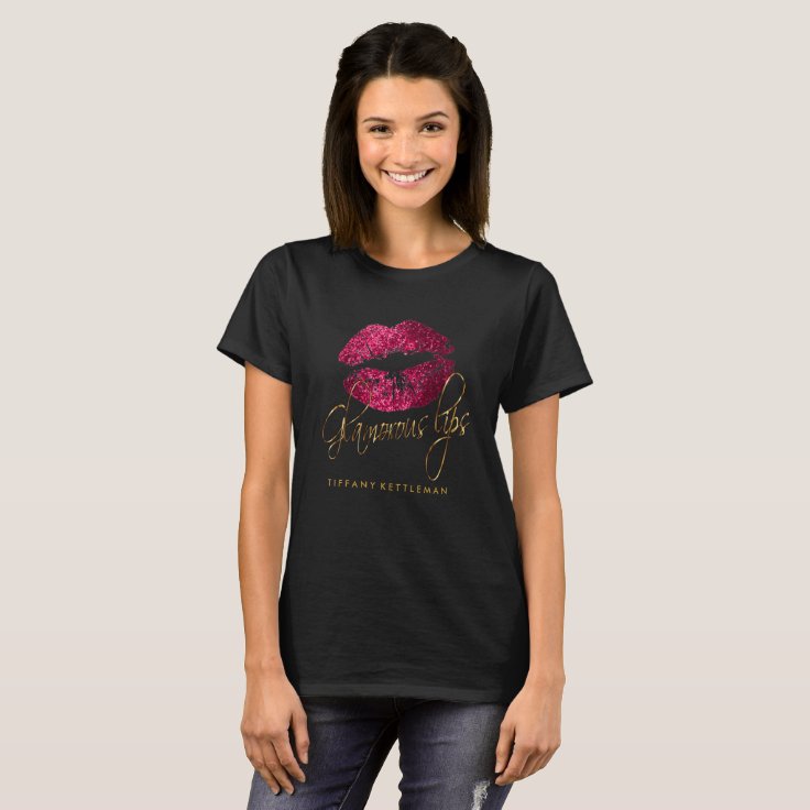 Glamorous Hot Pink Glitter Lips TShirt Zazzle